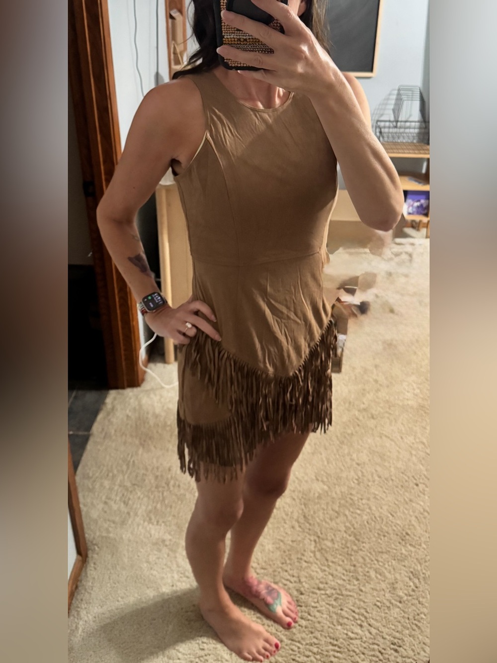 Halara Brown Suede Fringe Dress